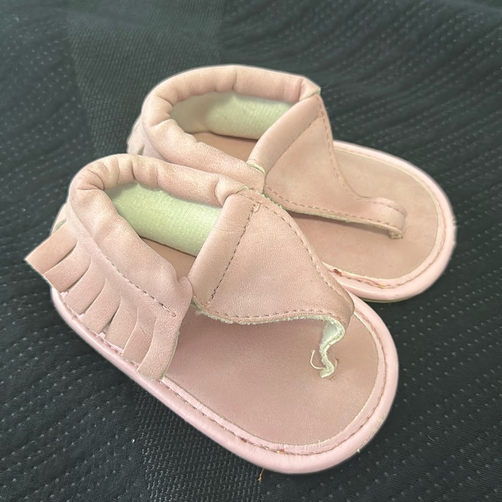 Infant Pink Moccasin Fringe Sandals